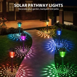 Solar Pathway Lights Bright RGB Color Changing/Warm White Outdoor Waterproof.