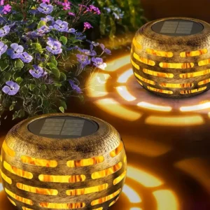 Solar Lanterns Hollow Out Retro Metal Solar Lights Outdoor Waterproof.