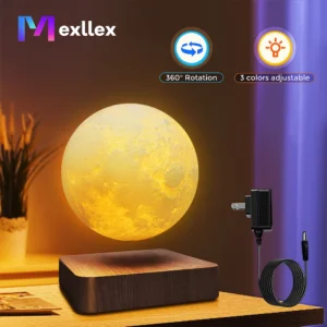 Magnetic Floating Rotating Moon Lamp with Wooden Base.