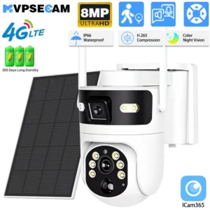 8MP 4K 4G SIM Card PTZ IP Camera Record Built-in Battery Dual Lens Solar Outdoor Camera.