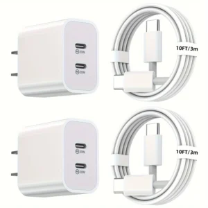 2Pack 40WPD Dual Port Charger Fast Charging With 10FT USB C To C.